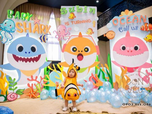 Trang trí thôi nôi chủ đề Baby Shark - bé Subin