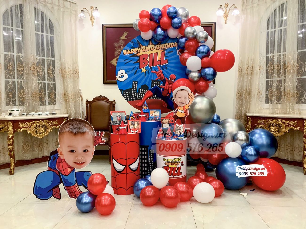 Trang trí sinh nhật tại nhà chủ đề Spiderman bé Bill