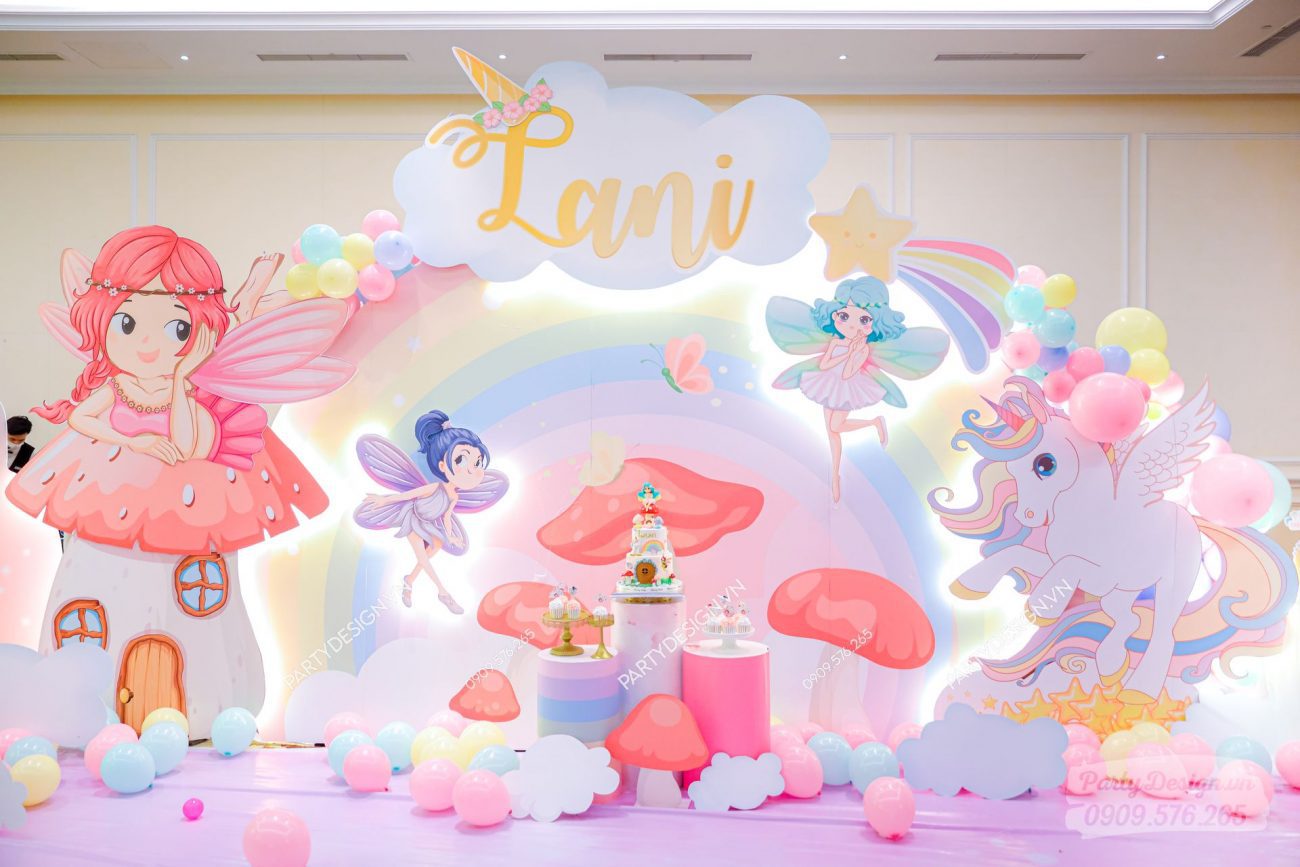 Trang trí sinh nhật chủ đề Công Chúa & Unicorn - bé Lani