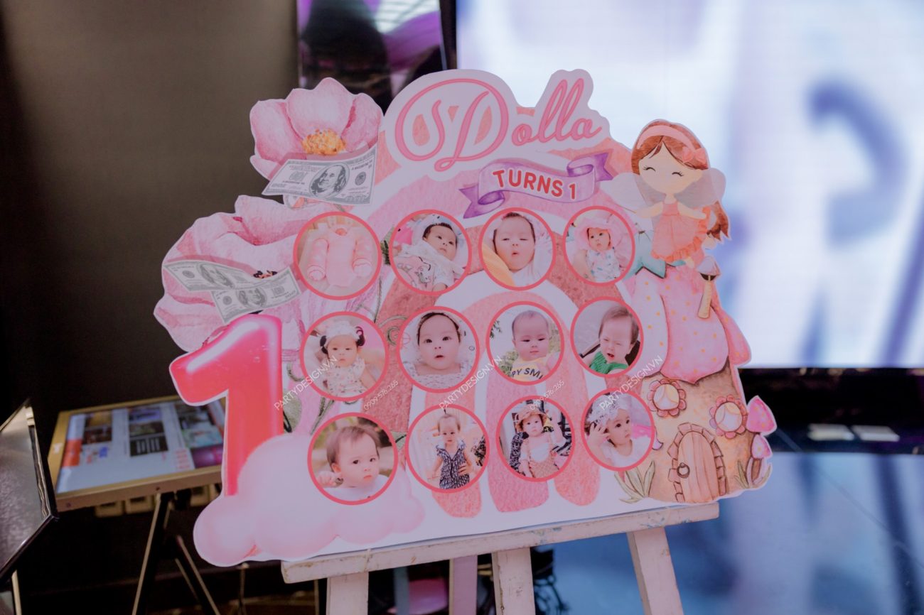 Bảng thông tin trang trí tiệc sinh nhật chủ đề Công chúa & Dollar - bé Dolla