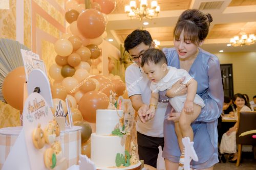 Khung hình và bánh kem trang trí tiệc sinh nhật chủ đề Safari - bé An Woo Min