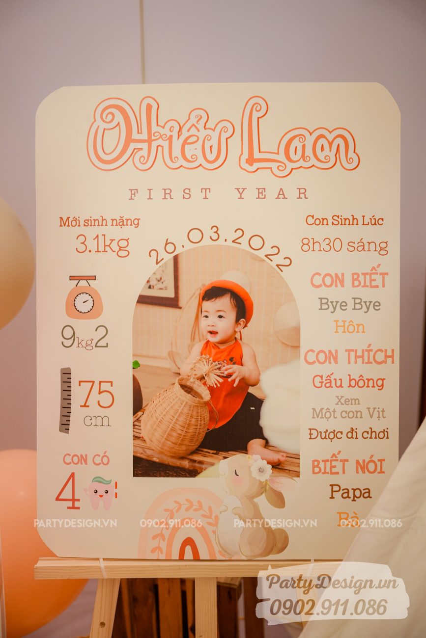 Bảng thông tin trang trí tiệc sinh nhật chủ đề Boho - bé Hiểu Lam