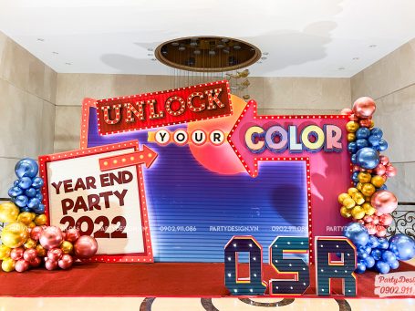 Trang trí backdrop year end party chủ đề Retro, Disco, 80s 90s Vintage - Unlock your color (1)