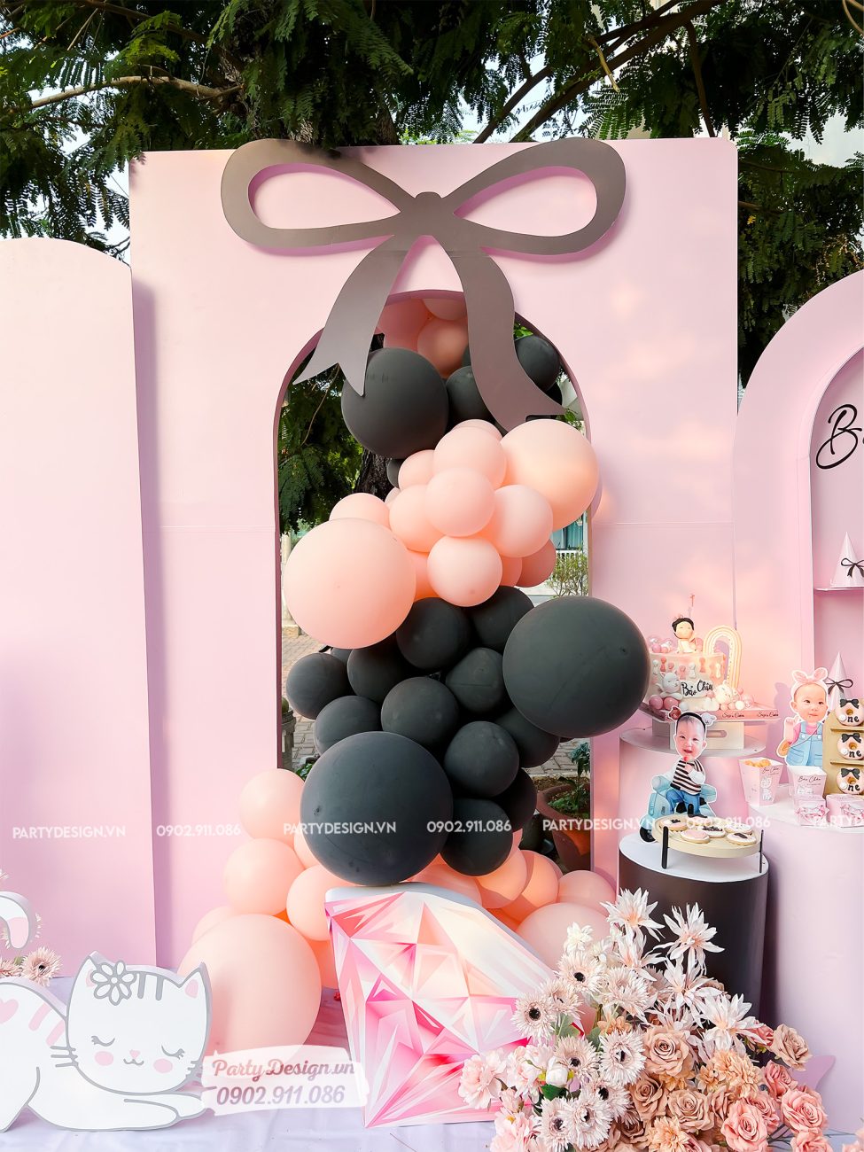 Backdrop sinh nhật tone màu hồng cho bé gái - Bảo Châu (3)