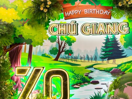 Tên đèn Neon - backdrop chủ đề rừng xanh, suối, bộ đội - Sinh nhật chú Giang, chủ tịch May Phương Đông(5)