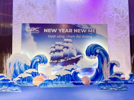 Backdrop Vượt Sóng, tone xanh biển - công ty CBC